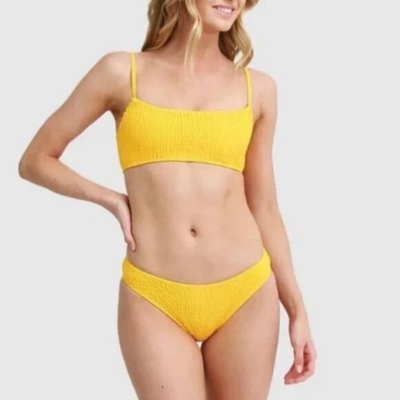 Mosmann Australia yellow lined ribbed bikini top and bottom set, size S - Picture 1 of 8